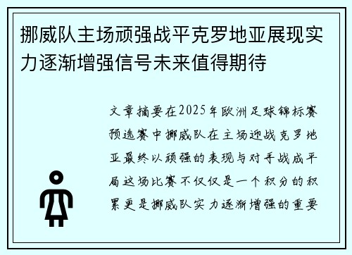 挪威队主场顽强战平克罗地亚展现实力逐渐增强信号未来值得期待